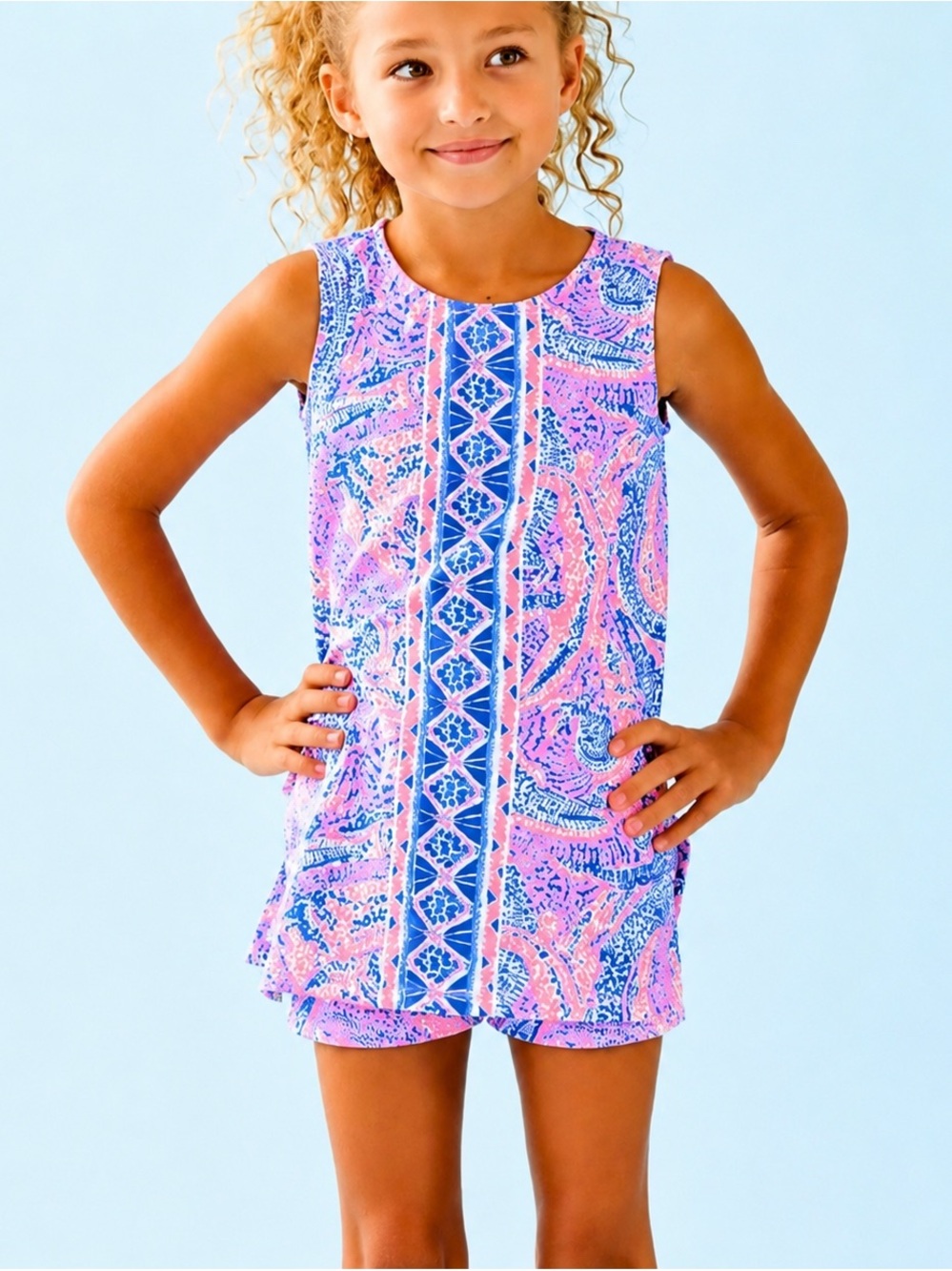 Lilly Pulitzer Girls Mini Donna Romper Set in Coastal Blue Maybe Gator 🐊